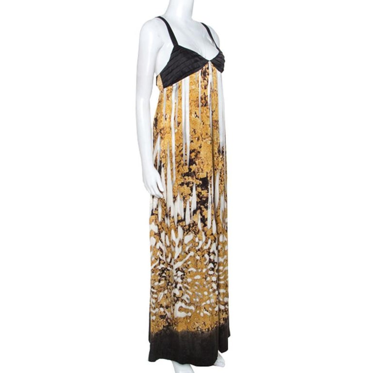 Just Cavalli Multicolor Printed Silk Pleated Bodice Detail Maxi Dress L ...
