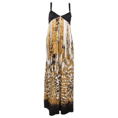 Just Cavalli Multicolor Printed Silk Pleated Bodice Detail Maxi Dress L