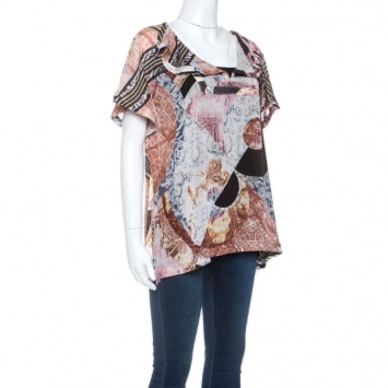 Grigio Just Cavalli Top in seta stampata multicolore M. I. in vendita