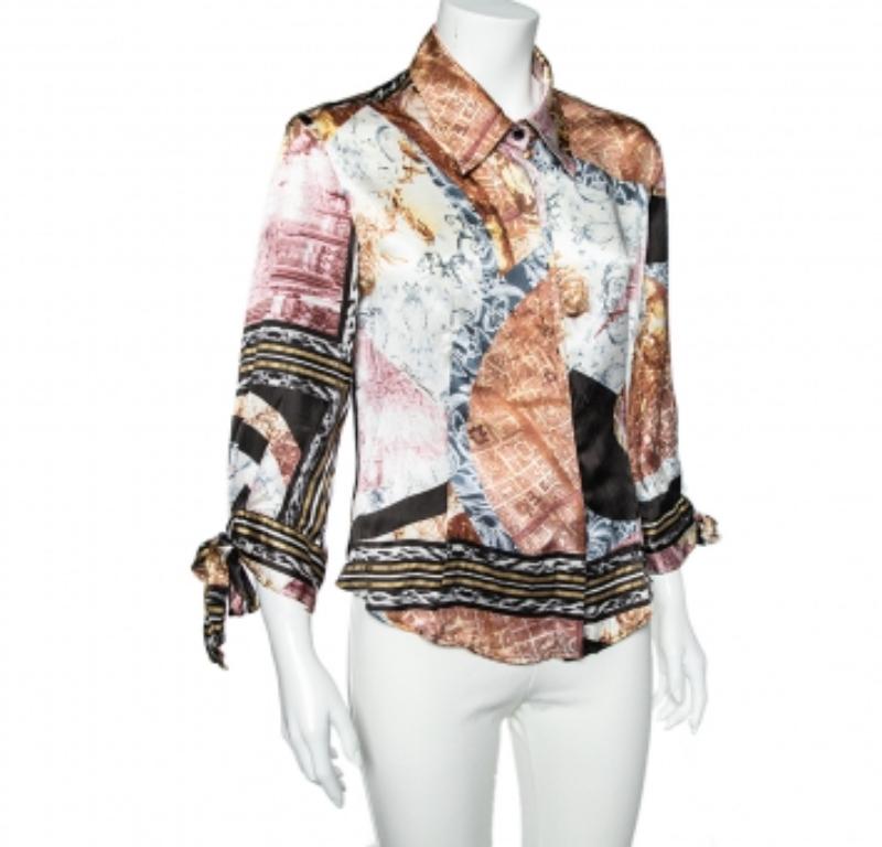 Just Cavalli - Chemise boutonnée sur le devant en soie multicolore M Pour femmes 