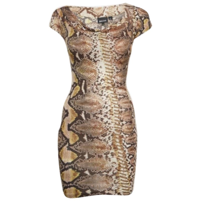 Just Cavalli Mehrfarbig Schlangenhaut Druck Strickminikleid XS