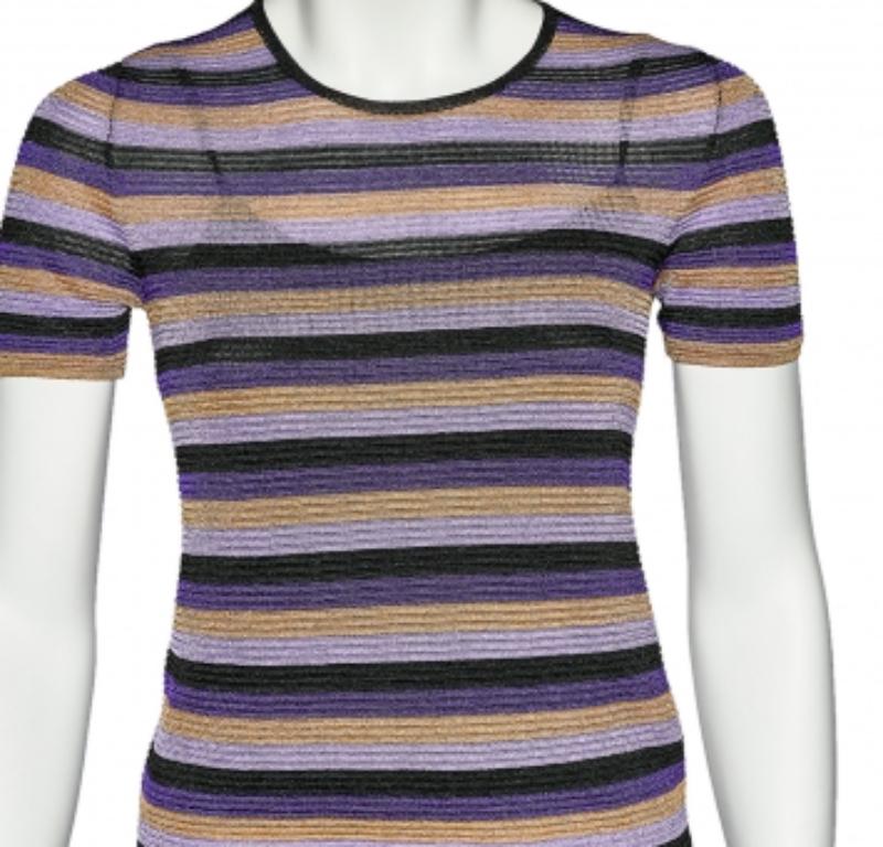 Just Cavalli Multicolor Striped Lurex Knit Crewneck T-Shirt S Bon état à Dubai, Al Qouz 2