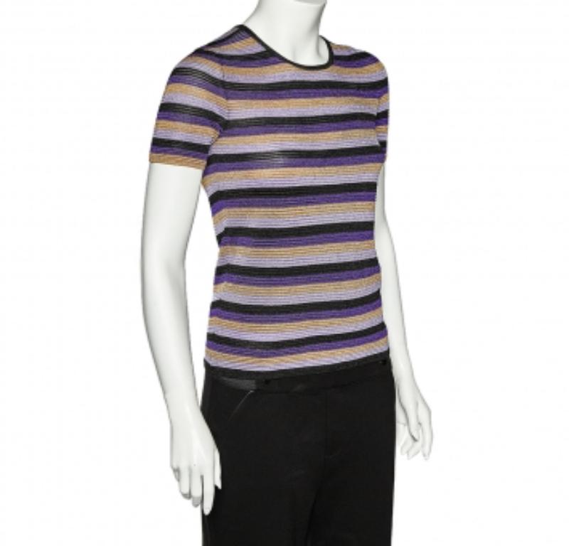  Just Cavalli Multicolor Striped Lurex Knit Crewneck T-Shirt S Pour femmes 