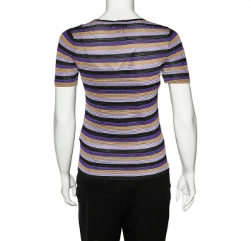 Just Cavalli Multicolor Striped Lurex Knit Crewneck T-Shirt S 1