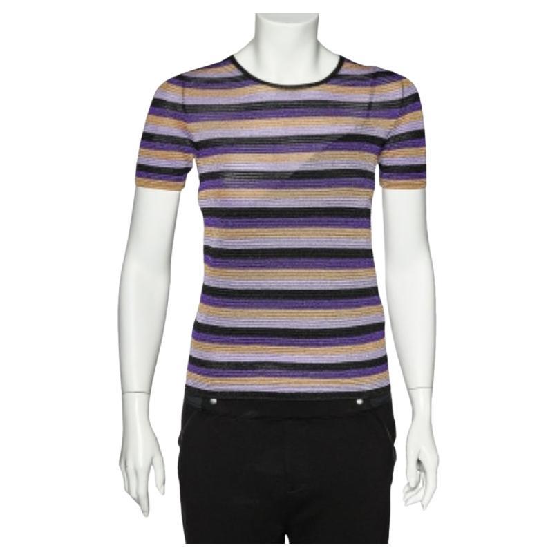 Just Cavalli - Maglietta a girocollo in lurex a righe multicolor S