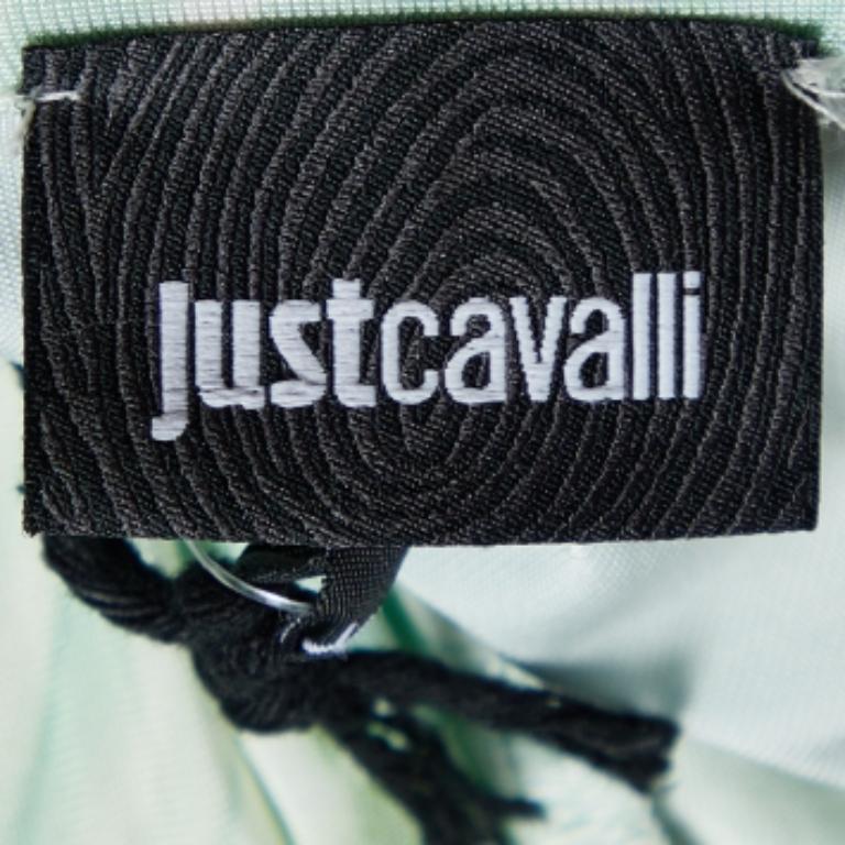 Just Cavalli Mehrfarbiges schulterfreies Jersey-Kleid mit tropischem Druck XL im Angebot 1
