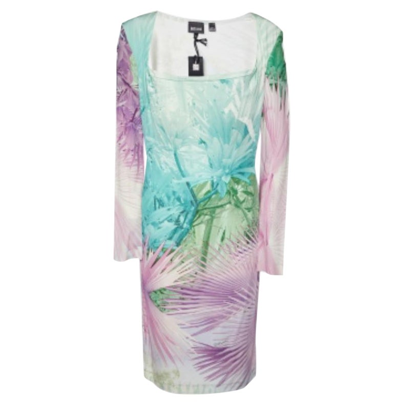 Robe Just Cavalli à épaules dénudées en jersey imprimé tropical multicolore XL en vente