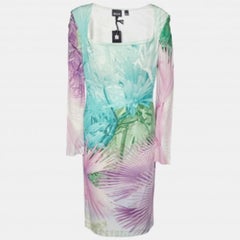 Just Cavalli Mehrfarbiges schulterfreies Jersey-Kleid mit tropischem Druck XL