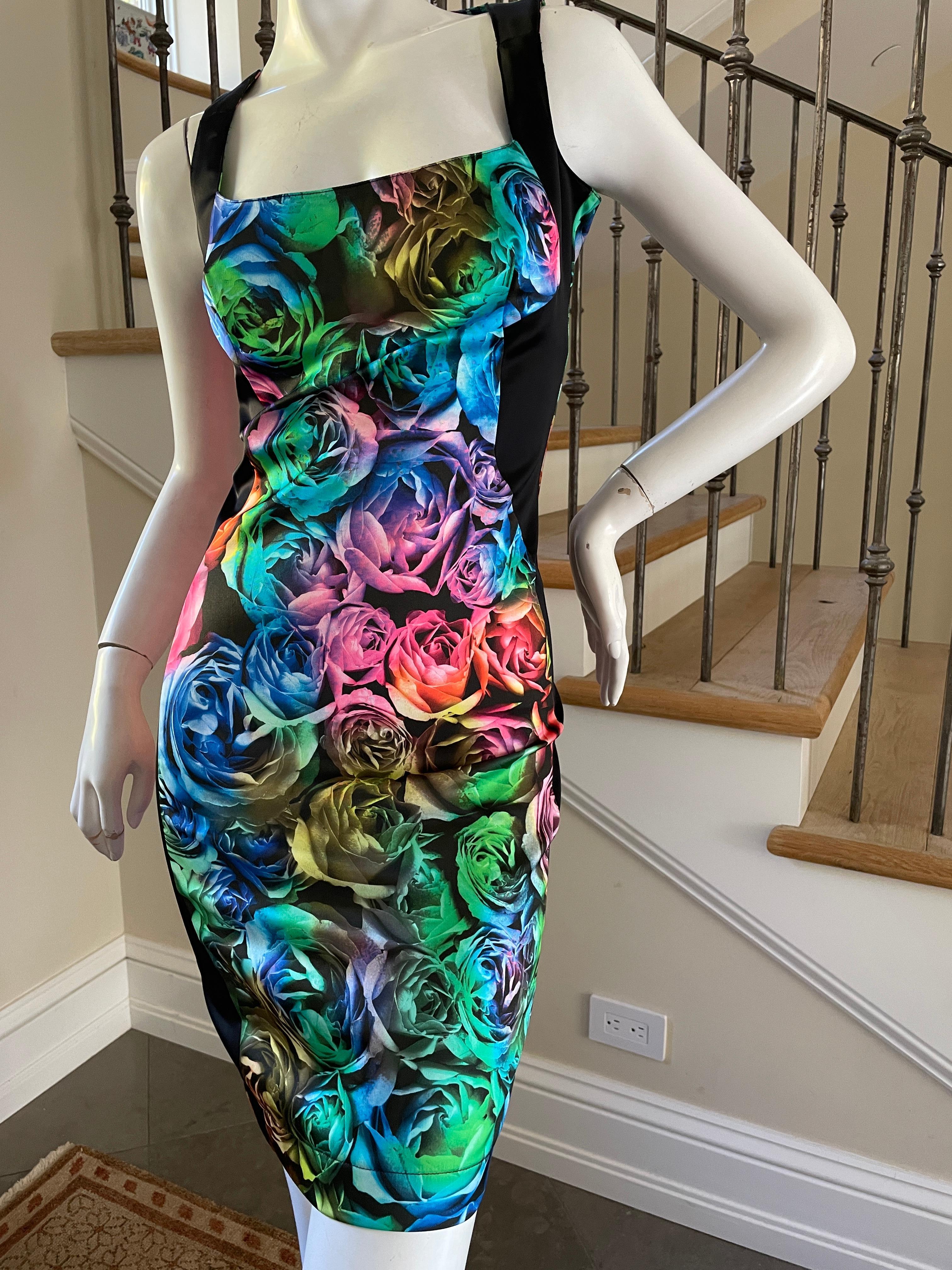 Just Cavalli Neon Floral Pattern Cocktail Dress by Roberto Cavalli NEW TAGS In Excellent Condition For Sale In Cloverdale, CA