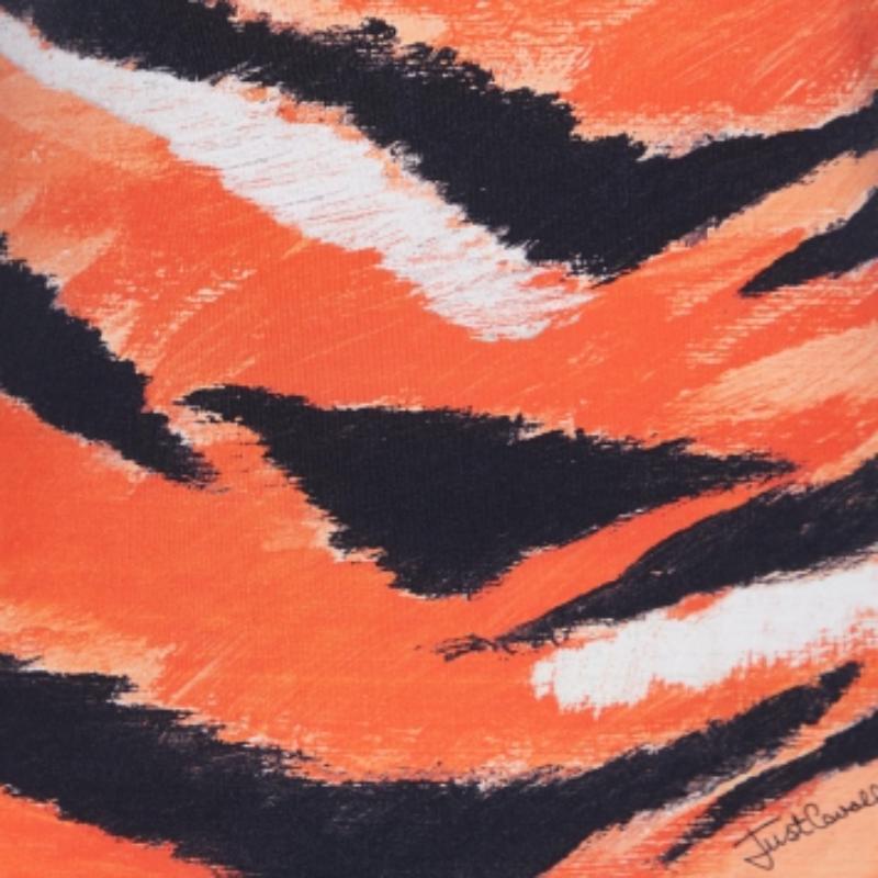 Arancia Just Cavalli - Top a girocollo in jersey con stampa animalier arancione - S in vendita