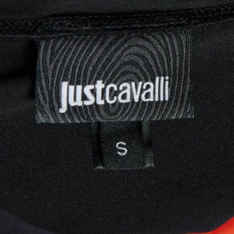 Donna Just Cavalli - Top a girocollo in jersey con stampa animalier arancione - S in vendita
