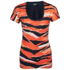 Just Cavalli - Top a girocollo in jersey con stampa animalier arancione - S