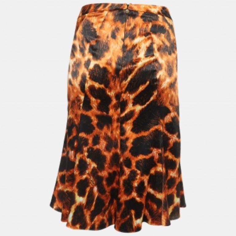 De las mujeres Just Cavalli Falda midi acampanada de satén con estampado animal naranja/negro M en venta
