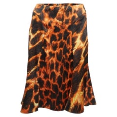 Just Cavalli Jupe midi évasée en satin imprimé animal orange/noir M