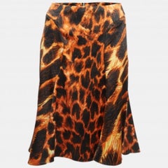 Just Cavalli Falda midi acampanada de satén con estampado animal naranja/negro M
