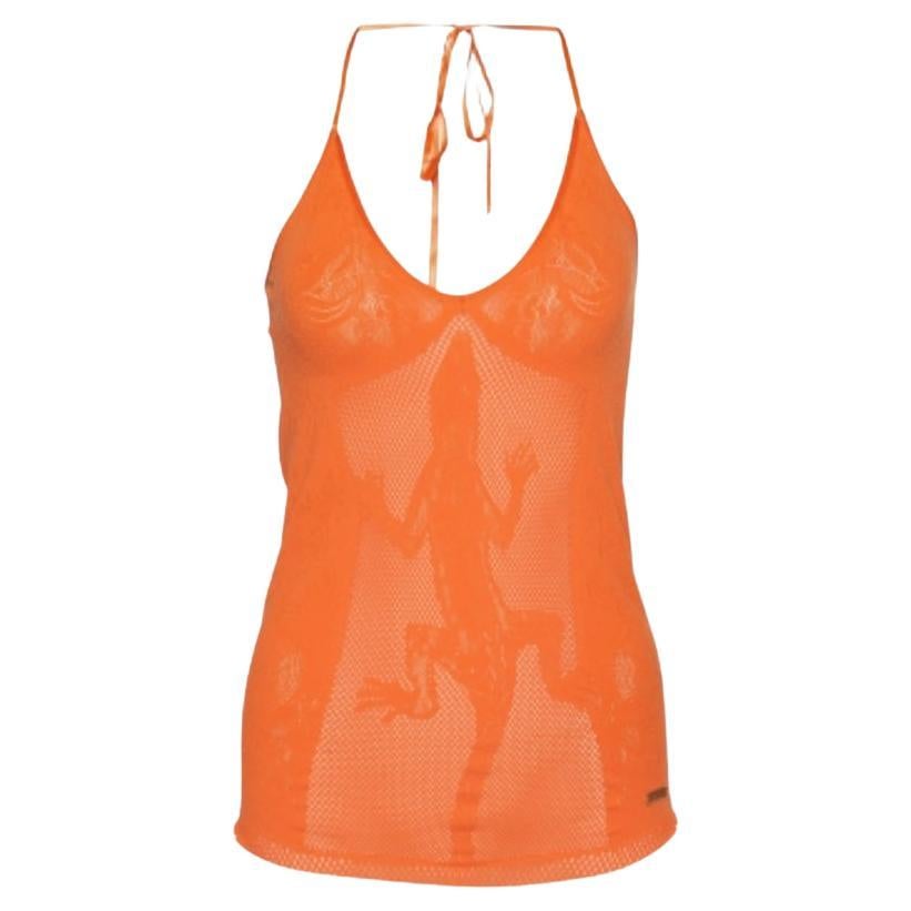 Just Cavalli - Canotta aderente in jersey con occhielli arancione M. I.