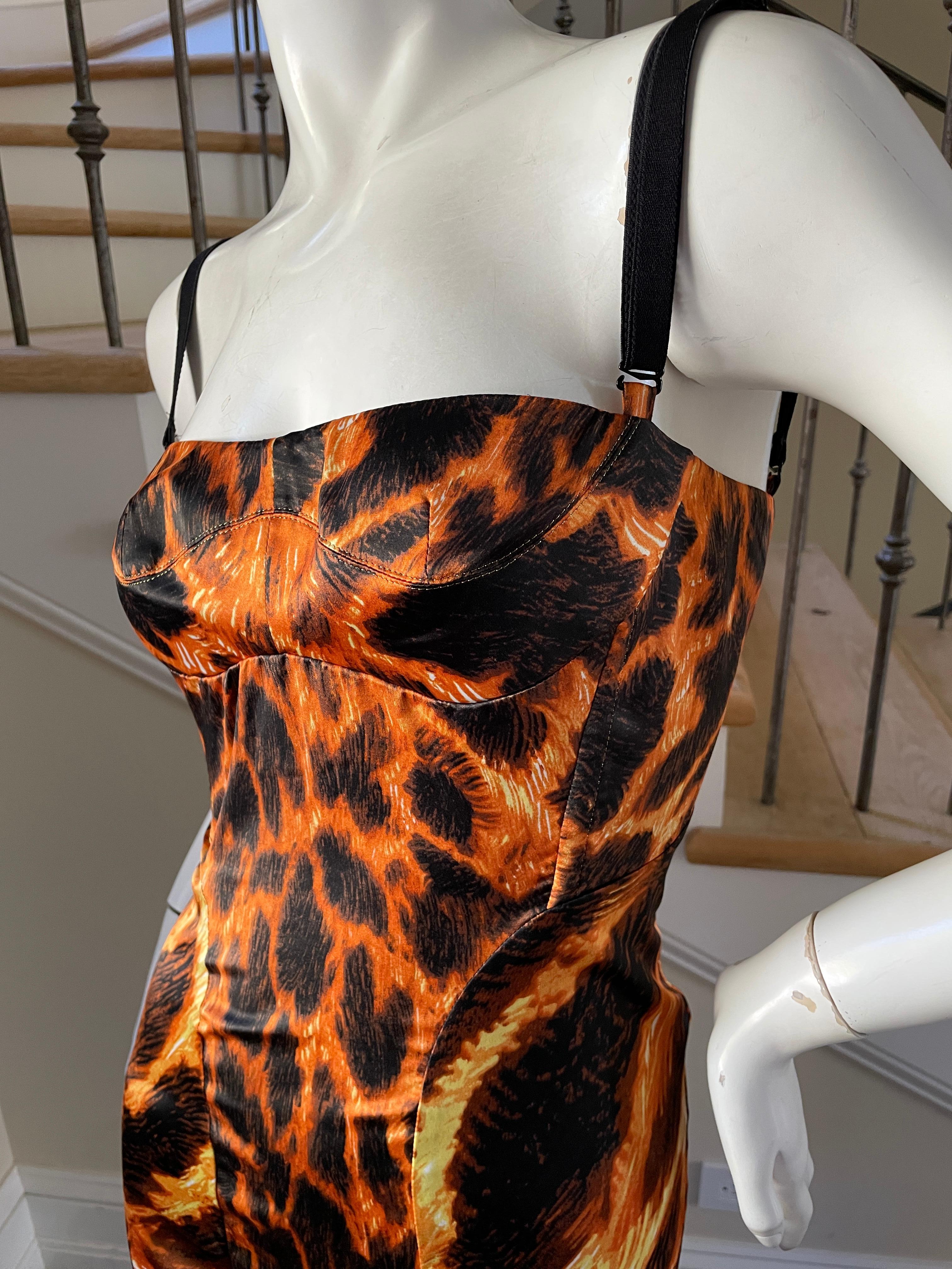 Just Cavalli Orange Vintage Animal Print Corset Dress by Roberto Cavalli In Excellent Condition In Cloverdale, CA