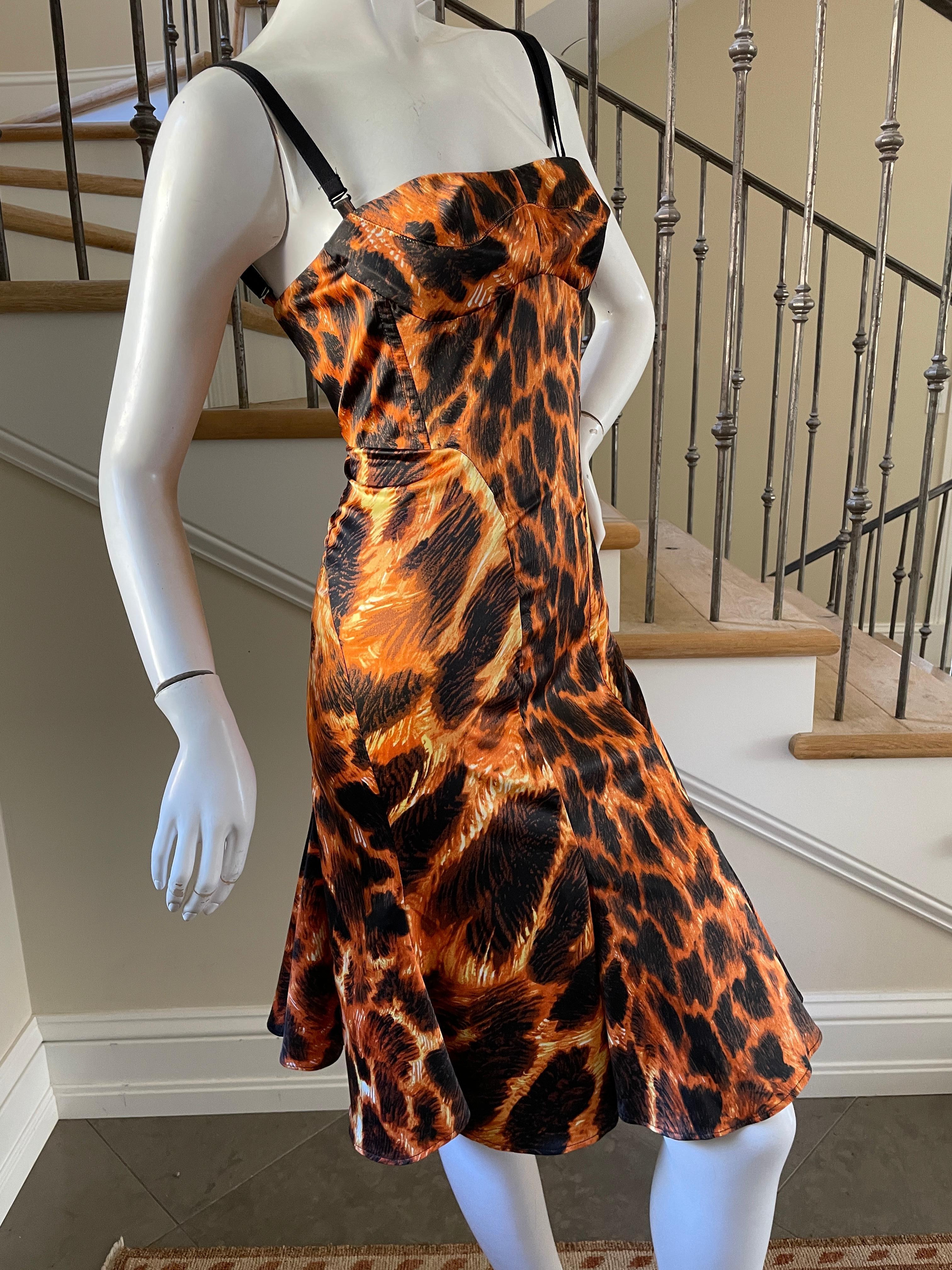 Just Cavalli Orange Vintage Animal Print Corset Dress by Roberto Cavalli 1