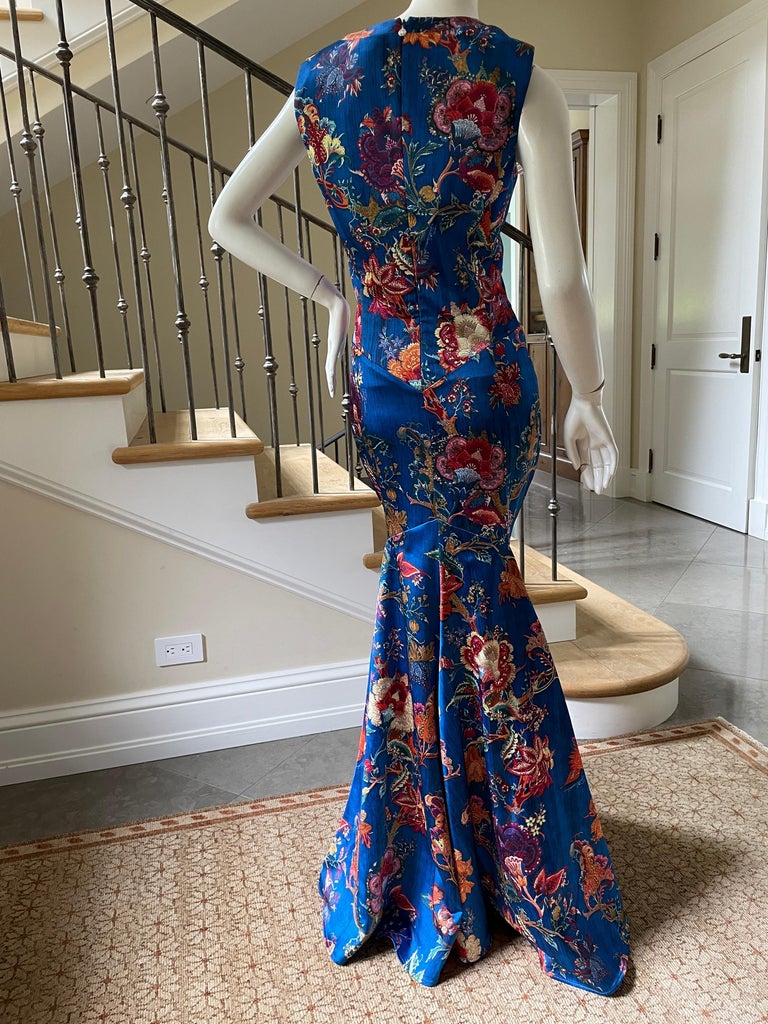 Just Cavalli Orientalist Floral Evening Dress w Keyhole Bust by Roberto  Cavalli