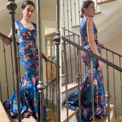 Just Cavalli Orientalist Floral Evening Dress w Keyhole Bust by Roberto Cavalli
