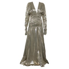 Just Cavalli Pale Gold Lamé Smocked Waist Detail Gown L