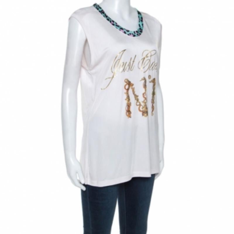 Grigio Just Cavalli - Top senza maniche oversize in jersey con stampa logo rosa pallido - S in vendita