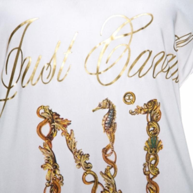 Just Cavalli - Top senza maniche oversize in jersey con stampa logo rosa pallido - S In condizioni ottime in vendita a Dubai, Al Qouz 2