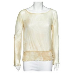Just Cavalli Pale Yellow Printed Crepe Elasticized Hem Blouse M