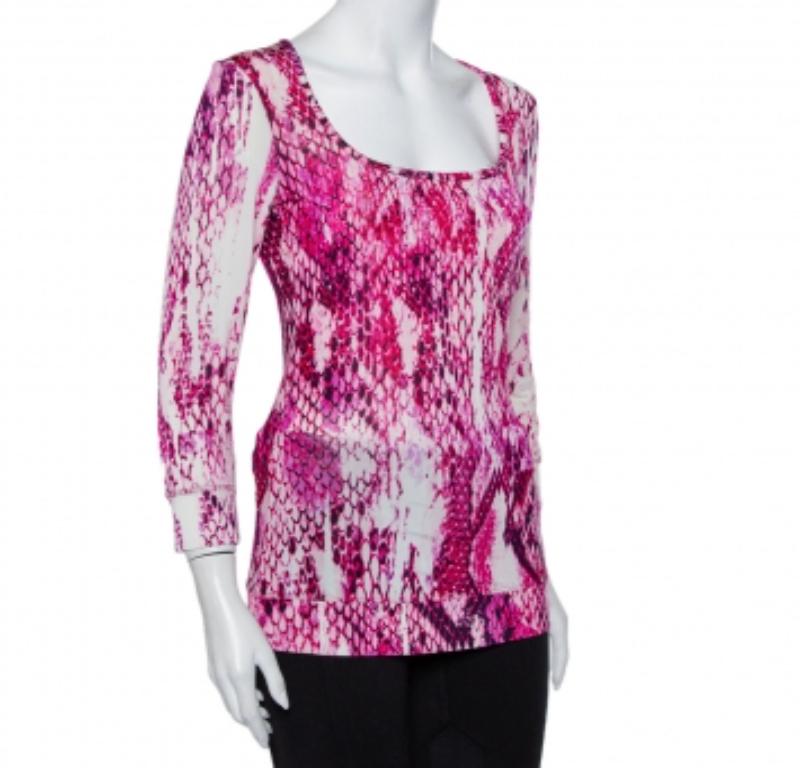 Just Cavalli Pink Animal Printed Knit Scoop Neck T-Shirt S For Sale 1