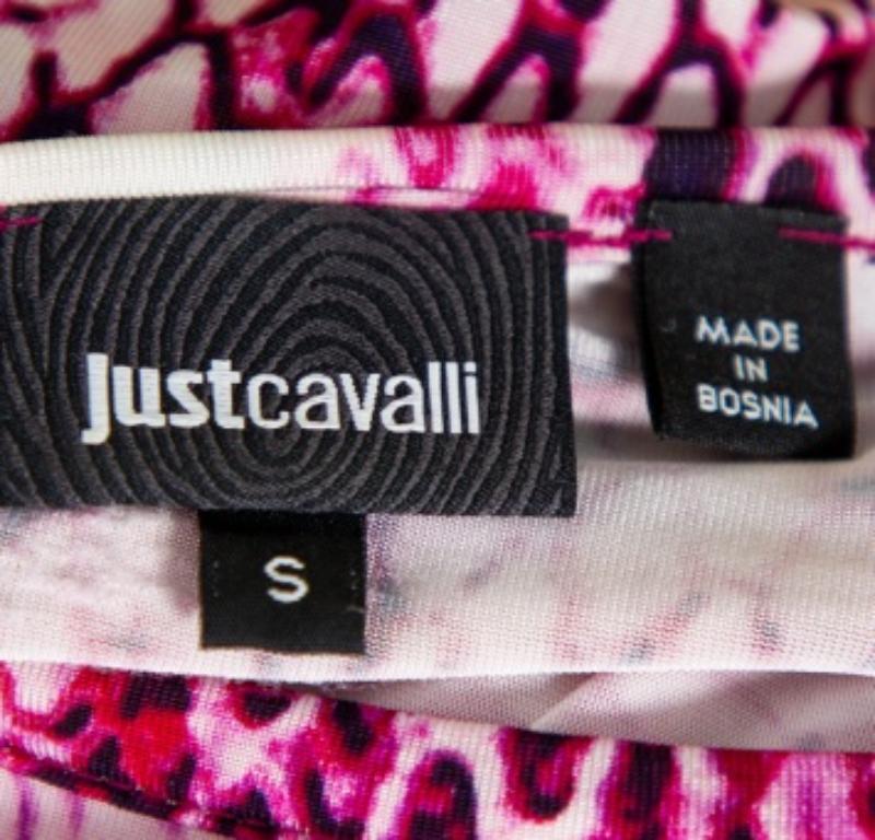 Just Cavalli Pink Animal Printed Knit Scoop Neck T-Shirt S For Sale 2