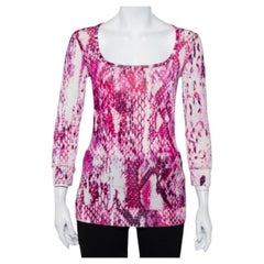 Just Cavalli Pink Animal Printed Knit Scoop Neck T-Shirt S
