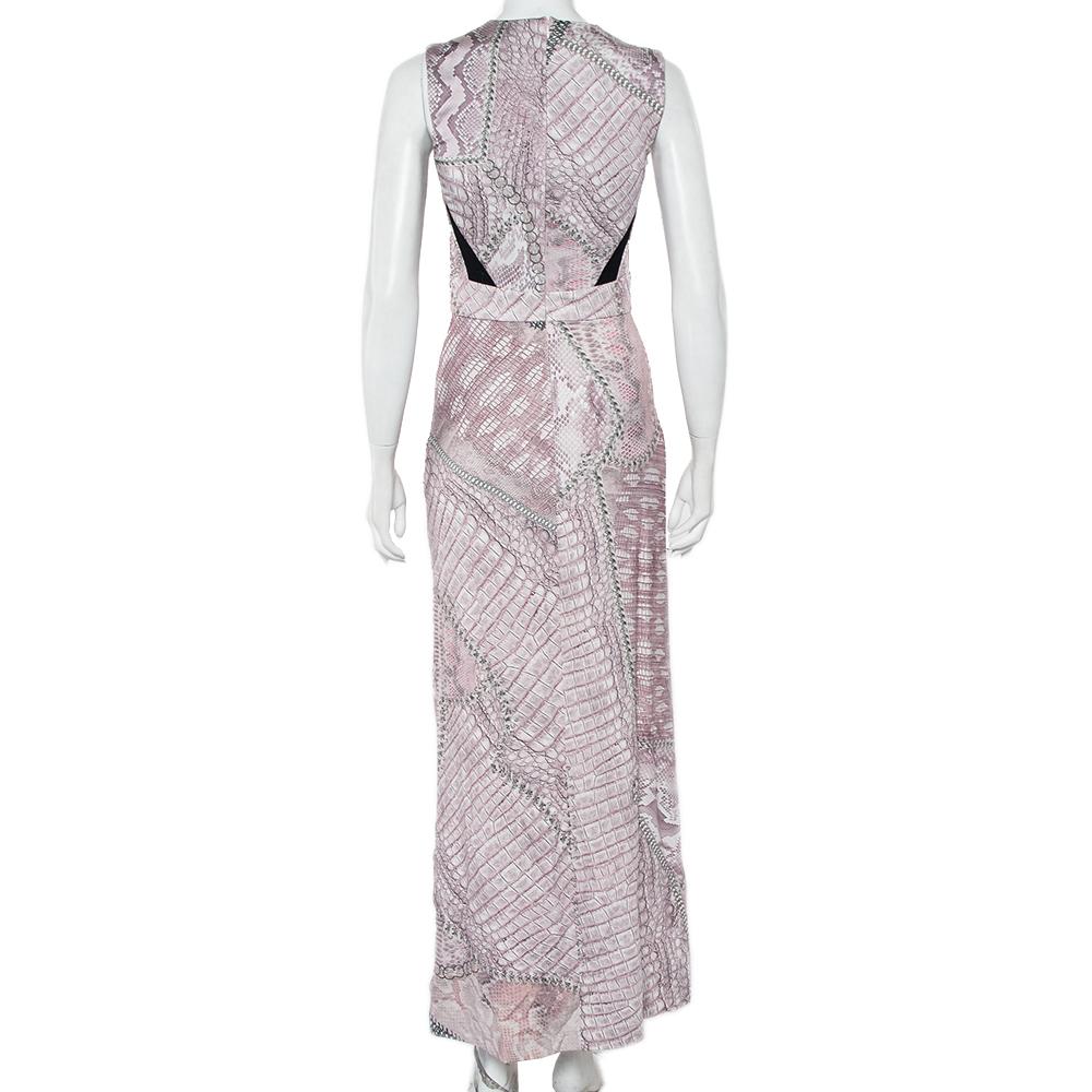 Gray Just Cavalli Pink Cracking Beauty Printed Knit Sleeveless Maxi Dress S