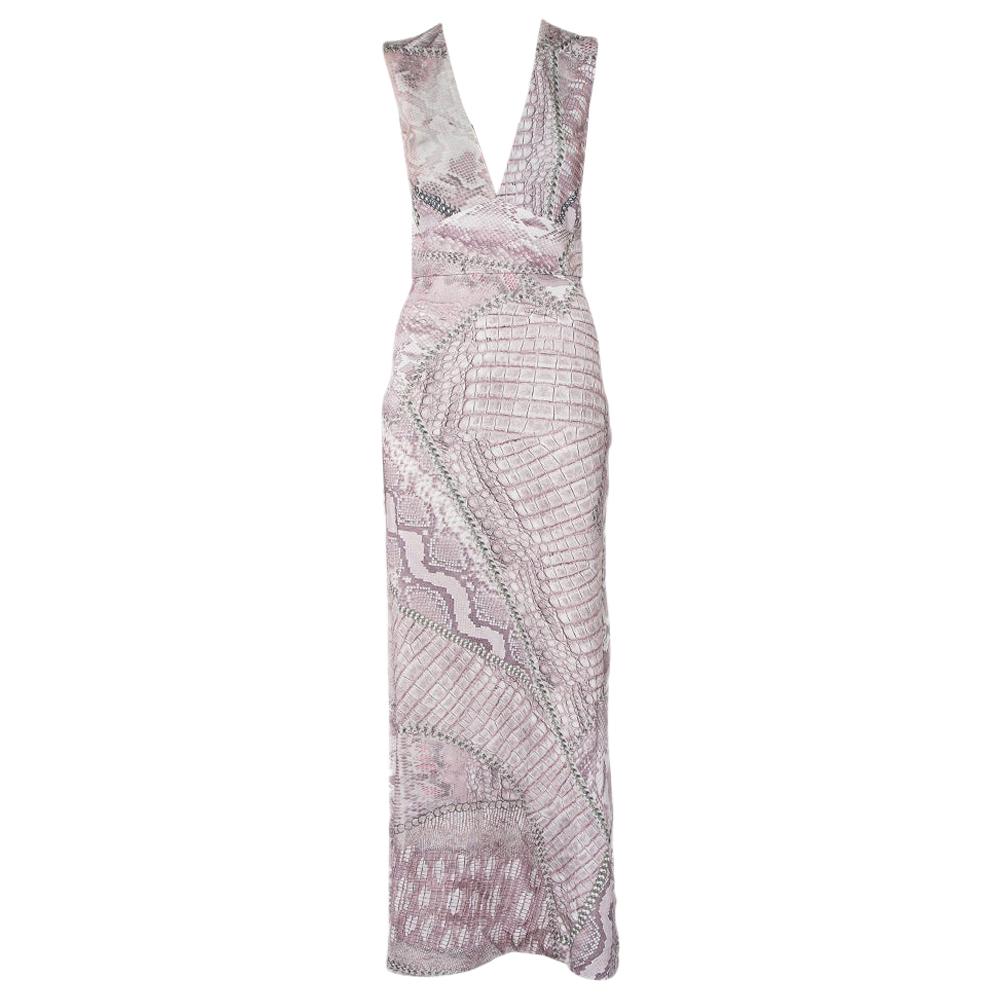 Just Cavalli Pink Cracking Beauty Printed Knit Sleeveless Maxi Dress S