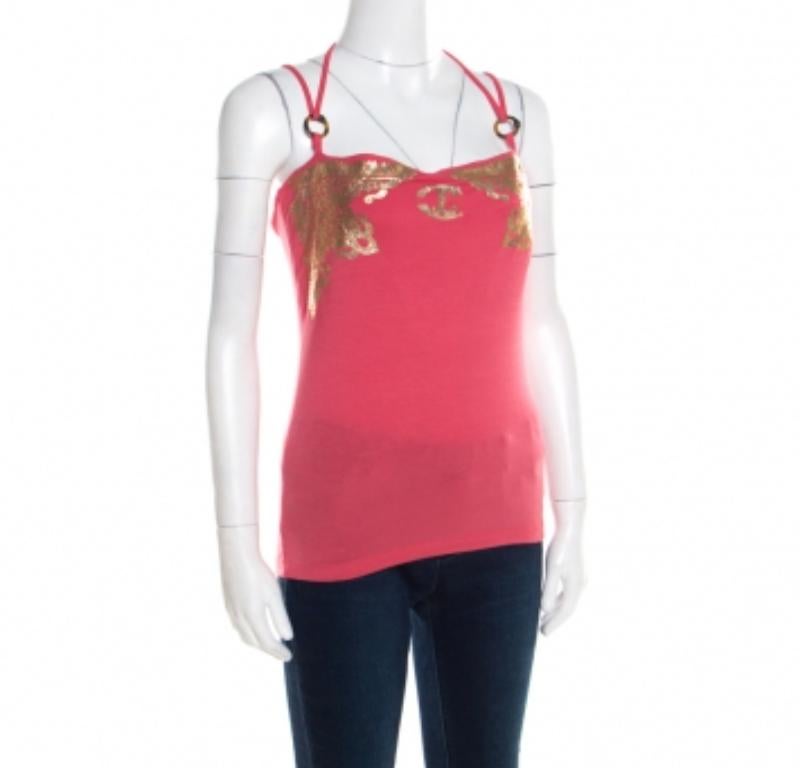 Rose Just Cavalli débardeur rose imprimé caoutchouc métallisé S en vente