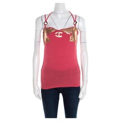 Just Cavalli Rosa Jersey Metallic-Tanktop mit Gummidruck S