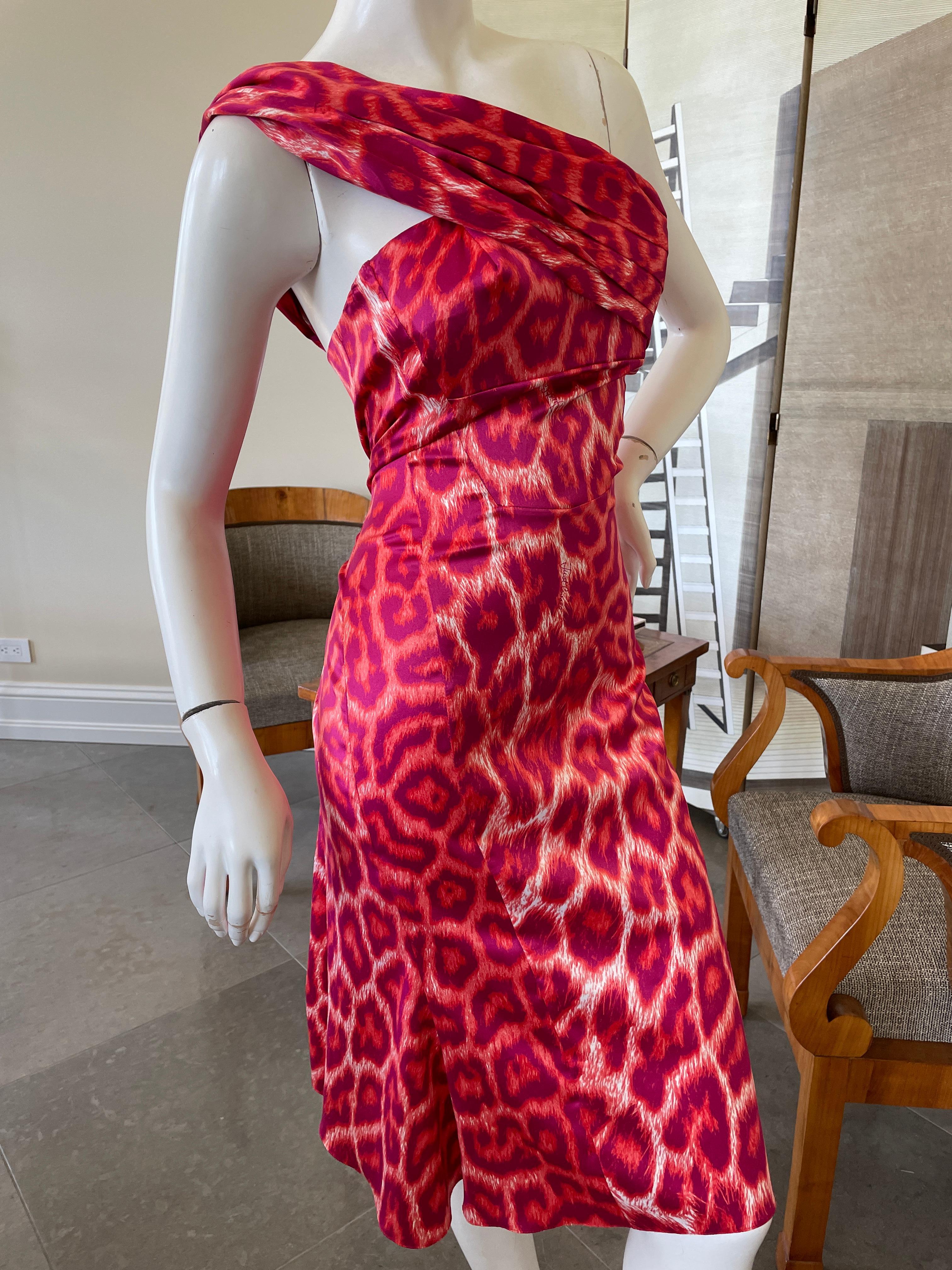 Just Cavalli Pink Leopard Print Cocktail Dress by Roberto Cavalli In New Condition In Cloverdale, CA