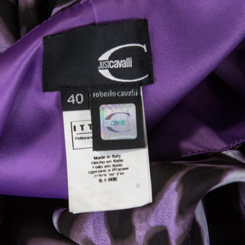 Women's Just Cavalli Purple and Black Animal Printed Silk Tie Detail Sleeveless Dress S