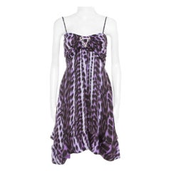 Just Cavalli Purple and Black Animal Printed Silk Tie Detail Sleeveless Dress S