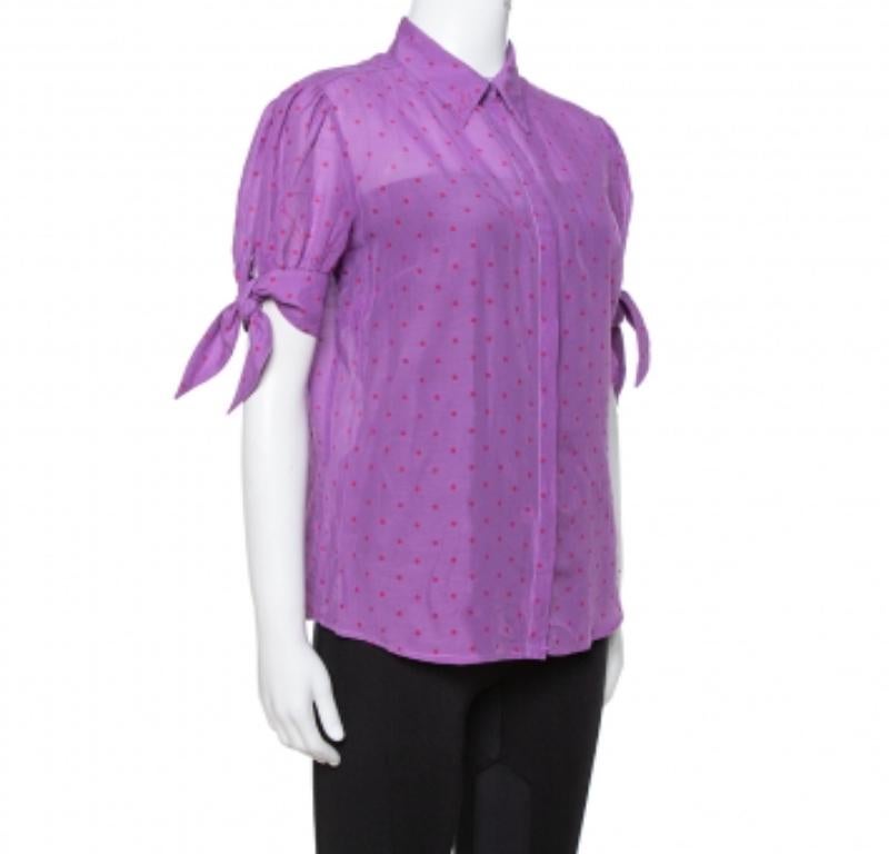 Just Cavalli Purple Cotton & Silk Button Front Blouse L For Sale 1