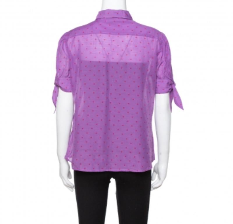 Just Cavalli Purple Cotton & Silk Button Front Blouse L For Sale 2