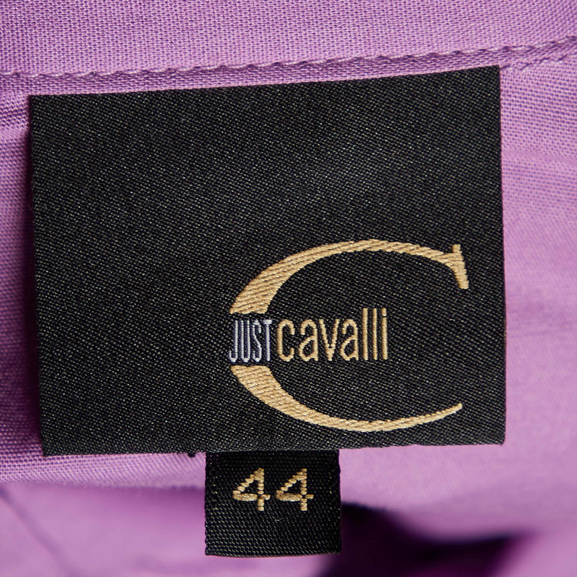Women's Just Cavalli Purple Cotton Tie Detail Shirt M For Sale
