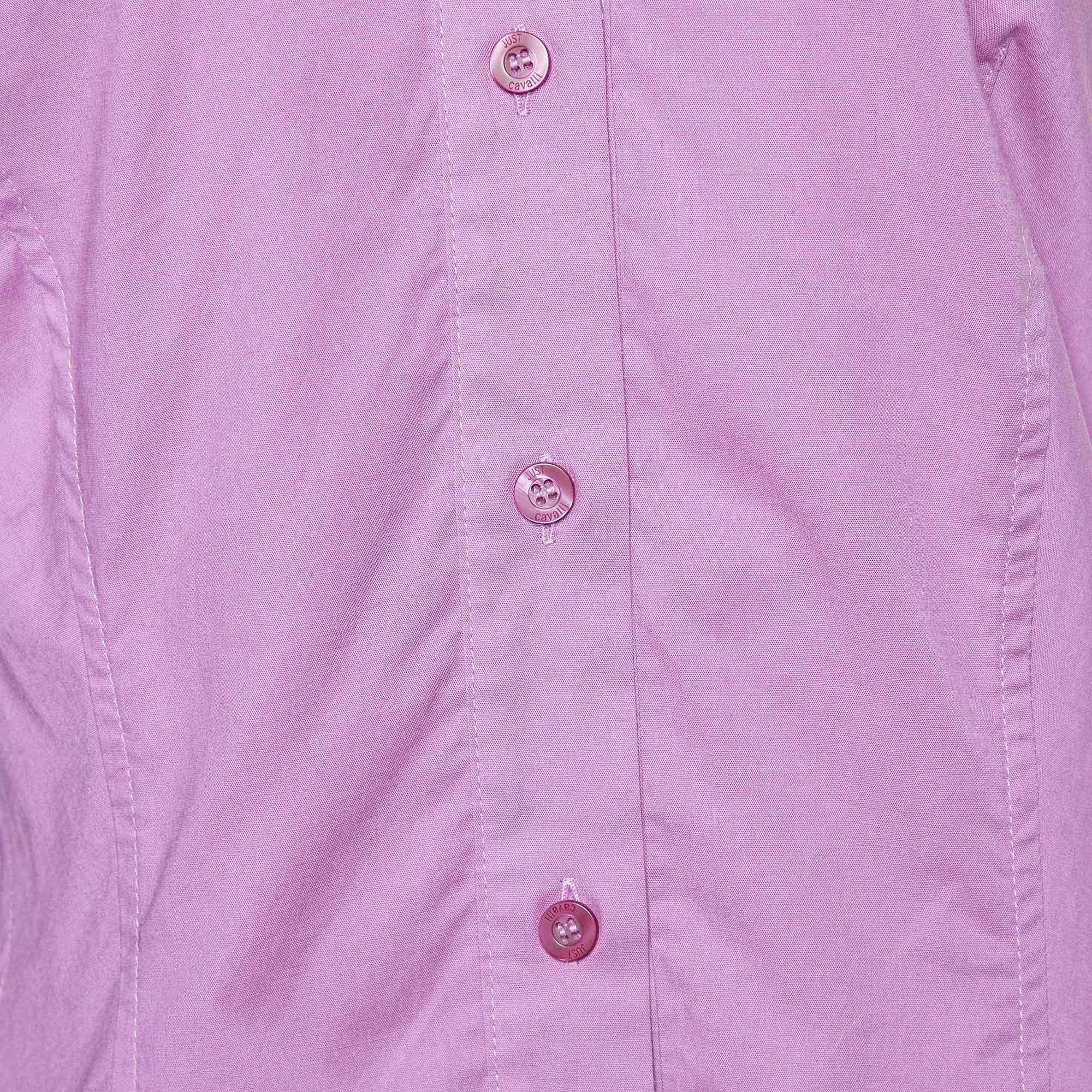 Just Cavalli Purple Cotton Tie Detail Shirt M For Sale 1