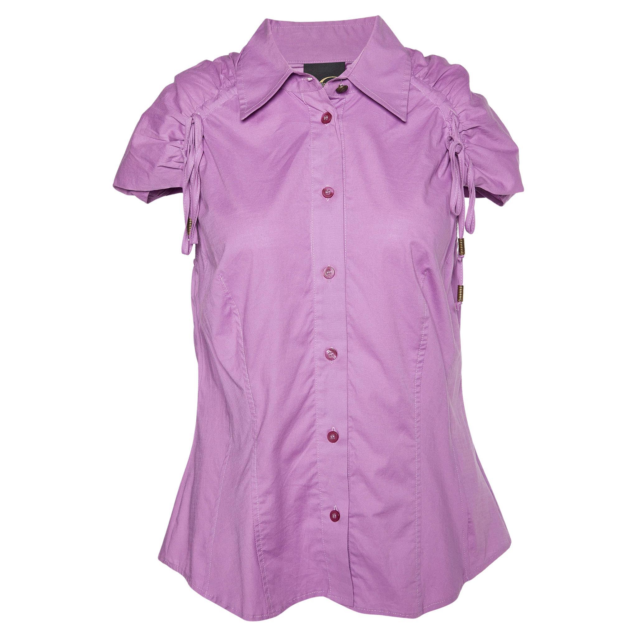 Just Cavalli Purple Cotton Tie Detail Shirt M For Sale