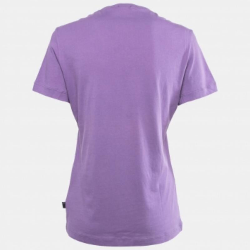 Women's Just Cavalli Purple Printed Cotton V-Neck T-Shirt L For Sale