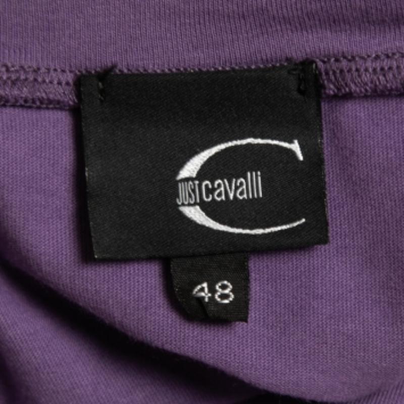 Just Cavalli Purple Printed Cotton V-Neck T-Shirt L For Sale 3