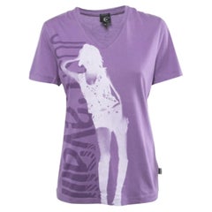 Just Cavalli Purple Printed Cotton V-Neck T-Shirt L