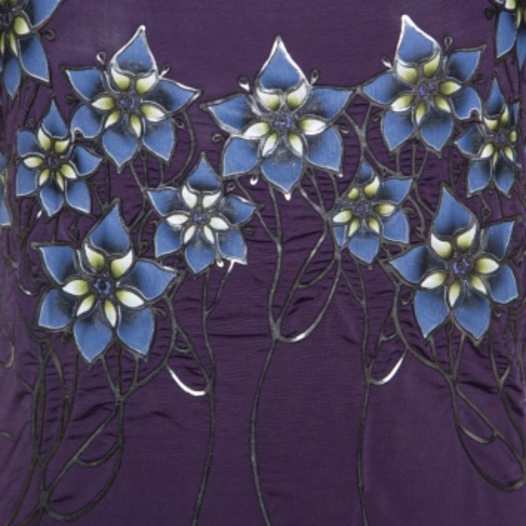 Just Cavalli Lila Stretch Jersey Floral geprägtes Detail Top M im Angebot 3