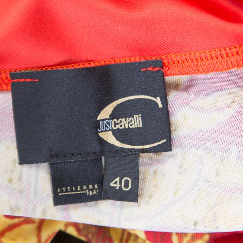 Women's Just Cavalli Red and Yellow Printed Jersey Sleeveless Midi Dress S