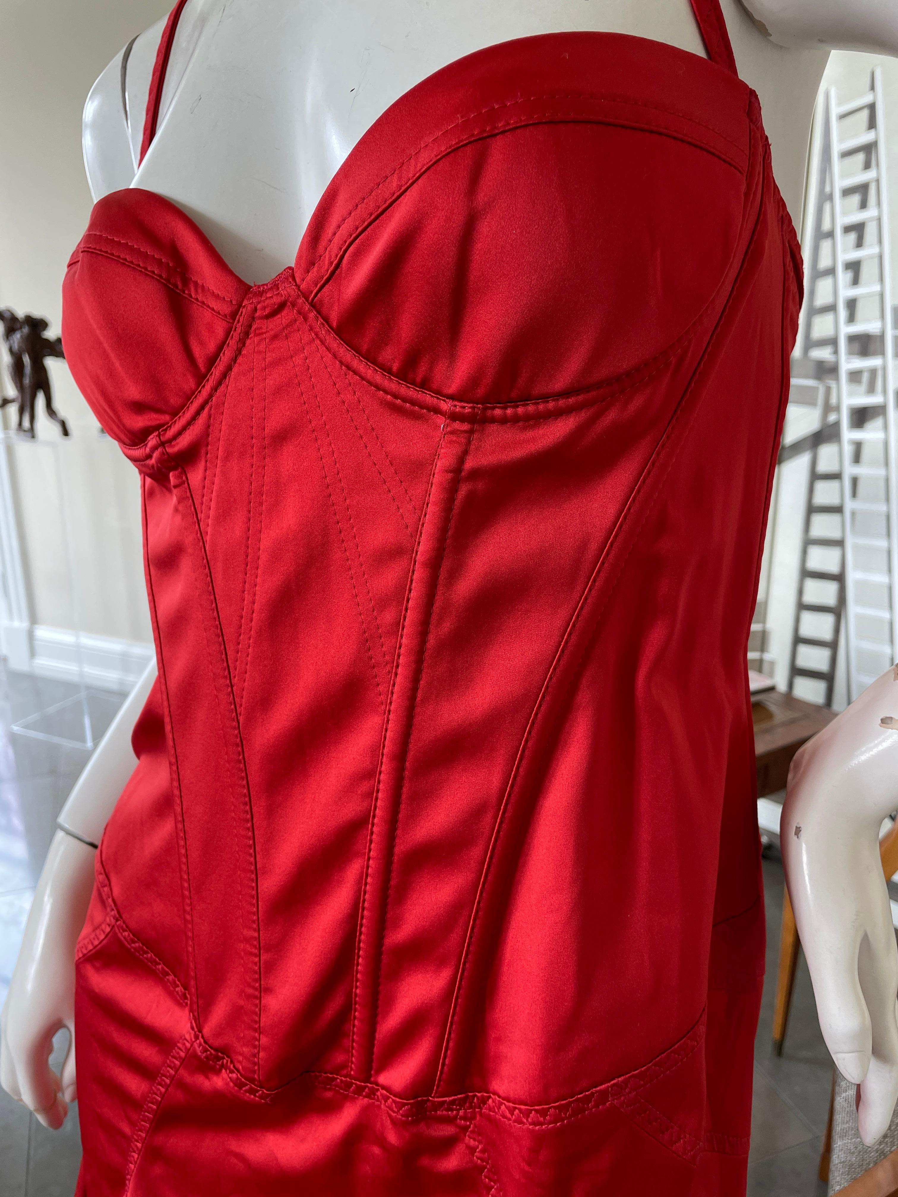 roberto cavalli red leather corset dress
