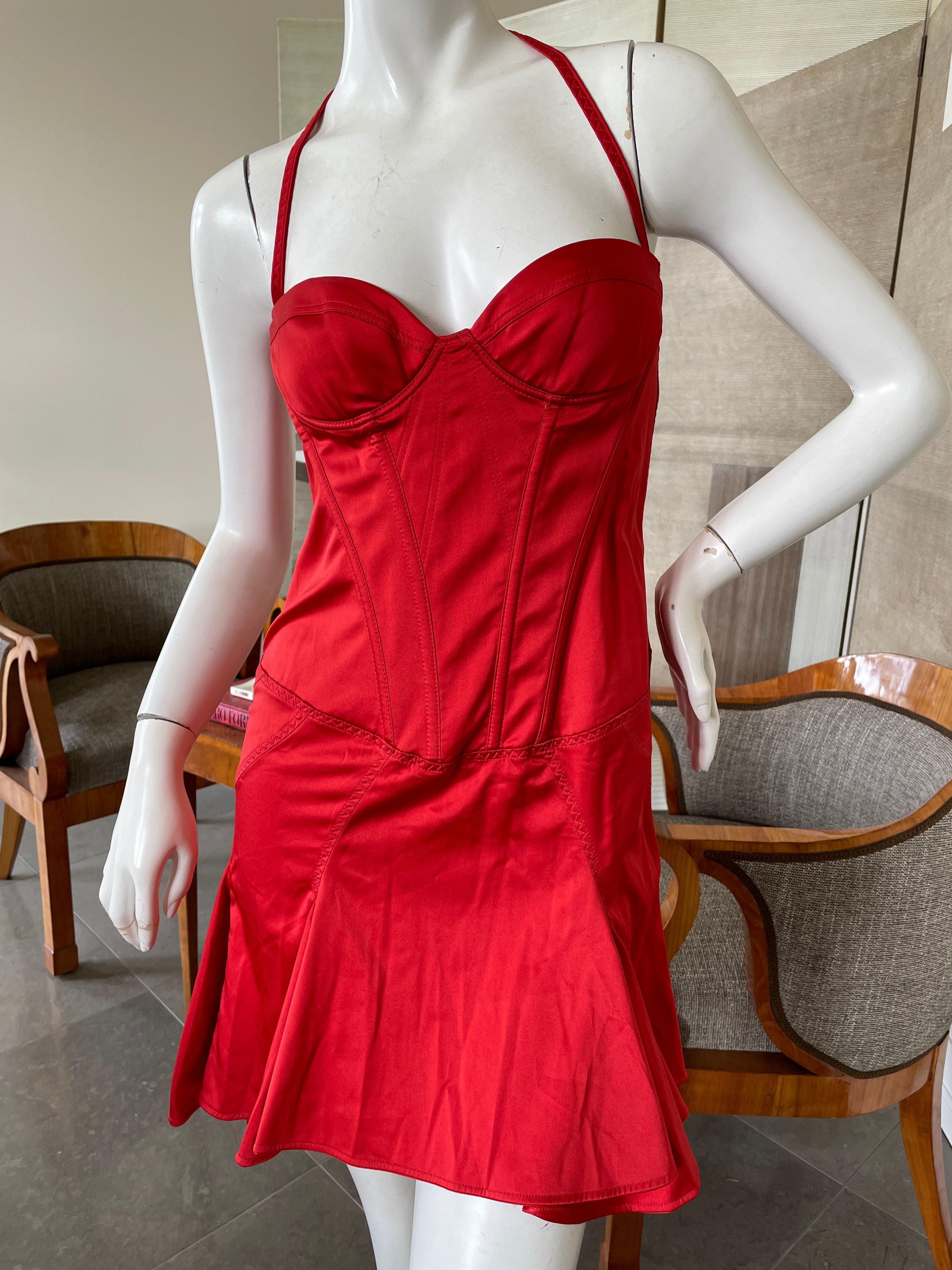 Just Cavalli Red Corset Cocktail Dress by Roberto Cavalli In Excellent Condition In Cloverdale, CA